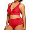 imageYonique Womens Plus Size Bikini High Waisted Swimsuits Two Piece Bathing Suits Tummy Control SwimwearRed