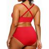 imageYonique Womens Plus Size Bikini High Waisted Swimsuits Two Piece Bathing Suits Tummy Control SwimwearRed