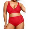 imageYonique Womens Plus Size Bikini High Waisted Swimsuits Two Piece Bathing Suits Tummy Control SwimwearRed