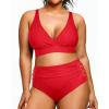 imageYonique Womens Plus Size Bikini High Waisted Swimsuits Two Piece Bathing Suits Tummy Control SwimwearRed
