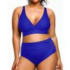 imageYonique Womens Plus Size Bikini High Waisted Swimsuits Two Piece Bathing Suits Tummy Control SwimwearRoyal Blue