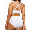 imageYonique Womens Plus Size Bikini High Waisted Swimsuits Two Piece Bathing Suits Tummy Control SwimwearWhite