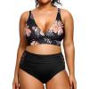 imageYonique Womens Plus Size Bikini High Waisted Swimsuits Two Piece Bathing Suits Tummy Control SwimwearBlack and Flower