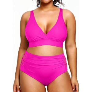 imageYonique Womens Plus Size Bikini High Waisted Swimsuits Two Piece Bathing Suits Tummy Control SwimwearPink