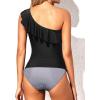 imageYonique Womens Two Piece Swimsuits One Shoulder Tankini Tummy Control Bathing Suits Ruffle SwimwearBlack and Striped