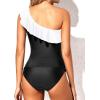imageYonique Womens Two Piece Swimsuits One Shoulder Tankini Tummy Control Bathing Suits Ruffle SwimwearBlack and White