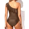 imageYonique Womens Two Piece Swimsuits One Shoulder Tankini Tummy Control Bathing Suits Ruffle SwimwearBrown