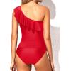 imageYonique Womens Two Piece Swimsuits One Shoulder Tankini Tummy Control Bathing Suits Ruffle SwimwearChili Red