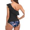 imageYonique Womens Two Piece Swimsuits One Shoulder Tankini Tummy Control Bathing Suits Ruffle SwimwearFlamingo