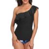 imageYonique Womens Two Piece Swimsuits One Shoulder Tankini Tummy Control Bathing Suits Ruffle SwimwearFlamingo