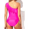 imageYonique Womens Two Piece Swimsuits One Shoulder Tankini Tummy Control Bathing Suits Ruffle SwimwearHot Pink