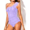 imageYonique Womens Two Piece Swimsuits One Shoulder Tankini Tummy Control Bathing Suits Ruffle SwimwearLavender