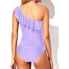 imageYonique Womens Two Piece Swimsuits One Shoulder Tankini Tummy Control Bathing Suits Ruffle SwimwearLavender
