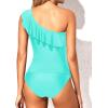 imageYonique Womens Two Piece Swimsuits One Shoulder Tankini Tummy Control Bathing Suits Ruffle SwimwearLight Blue