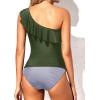 imageYonique Womens Two Piece Swimsuits One Shoulder Tankini Tummy Control Bathing Suits Ruffle SwimwearOlive Green