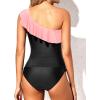 imageYonique Womens Two Piece Swimsuits One Shoulder Tankini Tummy Control Bathing Suits Ruffle SwimwearPeach and Black