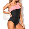 imageYonique Womens Two Piece Swimsuits One Shoulder Tankini Tummy Control Bathing Suits Ruffle SwimwearPeach and Black