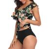 imageYonique Womens Two Piece Swimsuits One Shoulder Tankini Tummy Control Bathing Suits Ruffle SwimwearPink Yellow Rose