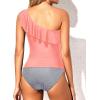 imageYonique Womens Two Piece Swimsuits One Shoulder Tankini Tummy Control Bathing Suits Ruffle SwimwearPink and Striped