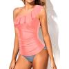imageYonique Womens Two Piece Swimsuits One Shoulder Tankini Tummy Control Bathing Suits Ruffle SwimwearPink and Striped