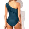 imageYonique Womens Two Piece Swimsuits One Shoulder Tankini Tummy Control Bathing Suits Ruffle SwimwearSea Blue