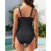 imageYonique Womens Two Piece Swimsuits Ruffle Flounce Tankini Tummy Control Bathing Suits V Neck SwimwearBlack White