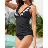 imageYonique Womens Two Piece Swimsuits Ruffle Flounce Tankini Tummy Control Bathing Suits V Neck SwimwearBlack White