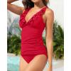 imageYonique Womens Two Piece Swimsuits Ruffle Flounce Tankini Tummy Control Bathing Suits V Neck SwimwearBright Red