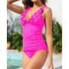 imageYonique Womens Two Piece Swimsuits Ruffle Flounce Tankini Tummy Control Bathing Suits V Neck SwimwearHot Pink