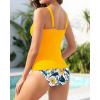 imageYonique Womens Two Piece Swimsuits Ruffle Flounce Tankini Tummy Control Bathing Suits V Neck SwimwearYellow Floral