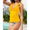 imageYonique Womens Two Piece Swimsuits Ruffle Flounce Tankini Tummy Control Bathing Suits V Neck SwimwearYellow Floral