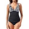 imageYonique Womens Two Piece Swimsuits Ruffle Flounce Tankini Tummy Control Bathing Suits V Neck SwimwearBlack Color Block