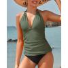 imageYonique Womens Two Piece Swimsuits Tummy Control Tankini Plus Size Bathing Suit Halter V Neck SwimwearArmy Green