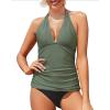 imageYonique Womens Two Piece Swimsuits Tummy Control Tankini Plus Size Bathing Suit Halter V Neck SwimwearArmy Green