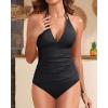 imageYonique Womens Two Piece Swimsuits Tummy Control Tankini Plus Size Bathing Suit Halter V Neck SwimwearBlack