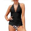 imageYonique Womens Two Piece Swimsuits Tummy Control Tankini Plus Size Bathing Suit Halter V Neck SwimwearBlack Leopard