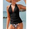 imageYonique Womens Two Piece Swimsuits Tummy Control Tankini Plus Size Bathing Suit Halter V Neck SwimwearBlack Leopard