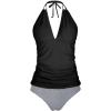 imageYonique Womens Two Piece Swimsuits Tummy Control Tankini Plus Size Bathing Suit Halter V Neck SwimwearBlack White Stripes