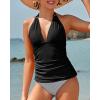 imageYonique Womens Two Piece Swimsuits Tummy Control Tankini Plus Size Bathing Suit Halter V Neck SwimwearBlack White Stripes