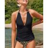 imageYonique Womens Two Piece Swimsuits Tummy Control Tankini Plus Size Bathing Suit Halter V Neck SwimwearBlack and Brown Leopard