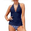 imageYonique Womens Two Piece Swimsuits Tummy Control Tankini Plus Size Bathing Suit Halter V Neck SwimwearBlue Geometric