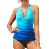 imageYonique Womens Two Piece Swimsuits Tummy Control Tankini Plus Size Bathing Suit Halter V Neck SwimwearBlue Gradient