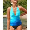 imageYonique Womens Two Piece Swimsuits Tummy Control Tankini Plus Size Bathing Suit Halter V Neck SwimwearBlue Gradient