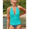 imageYonique Womens Two Piece Swimsuits Tummy Control Tankini Plus Size Bathing Suit Halter V Neck SwimwearBright Blue Flower