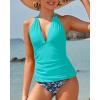 imageYonique Womens Two Piece Swimsuits Tummy Control Tankini Plus Size Bathing Suit Halter V Neck SwimwearBright Blue Flower