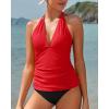 imageYonique Womens Two Piece Swimsuits Tummy Control Tankini Plus Size Bathing Suit Halter V Neck SwimwearChili Red