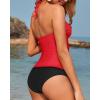imageYonique Womens Two Piece Swimsuits Tummy Control Tankini Plus Size Bathing Suit Halter V Neck SwimwearChili Red