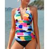 imageYonique Womens Two Piece Swimsuits Tummy Control Tankini Plus Size Bathing Suit Halter V Neck SwimwearColor Block