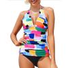 imageYonique Womens Two Piece Swimsuits Tummy Control Tankini Plus Size Bathing Suit Halter V Neck SwimwearColor Block