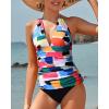 imageYonique Womens Two Piece Swimsuits Tummy Control Tankini Plus Size Bathing Suit Halter V Neck SwimwearColor Block